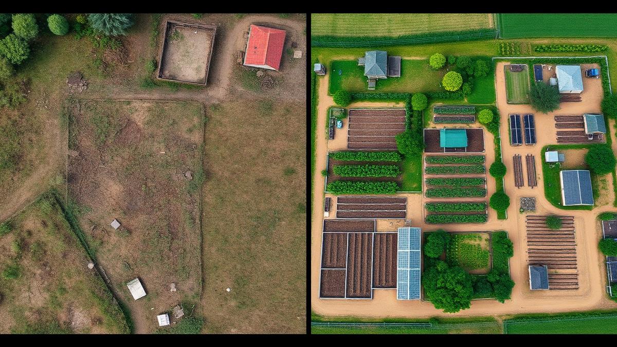 Comparação entre terreno abandonado e sítio organizado e produtivo